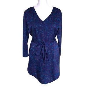Theory Silk Print Long Sleeve Shirt Dress , Blue/Purple, size 2